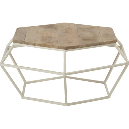 Table Basse octogonal métal et plateau manguier 100x87xH42cm