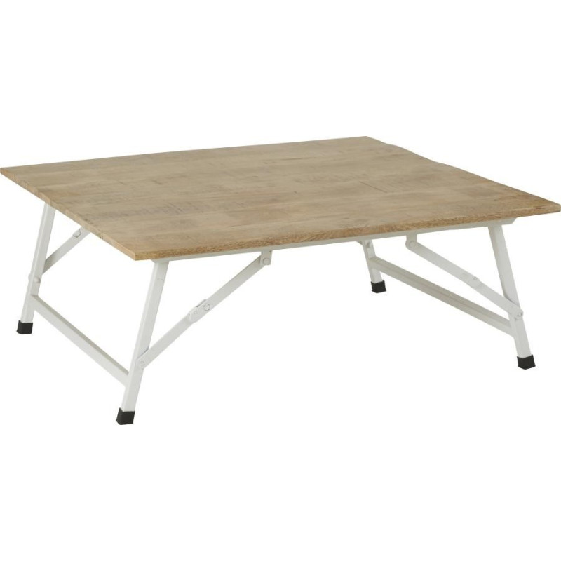 Table Basse carré métal blanc et plateau bois 100x100xH40cm