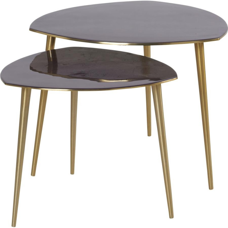 Set de 2 tables Basses art déco Emaillées Aubergine S/2 60x60xH45cm