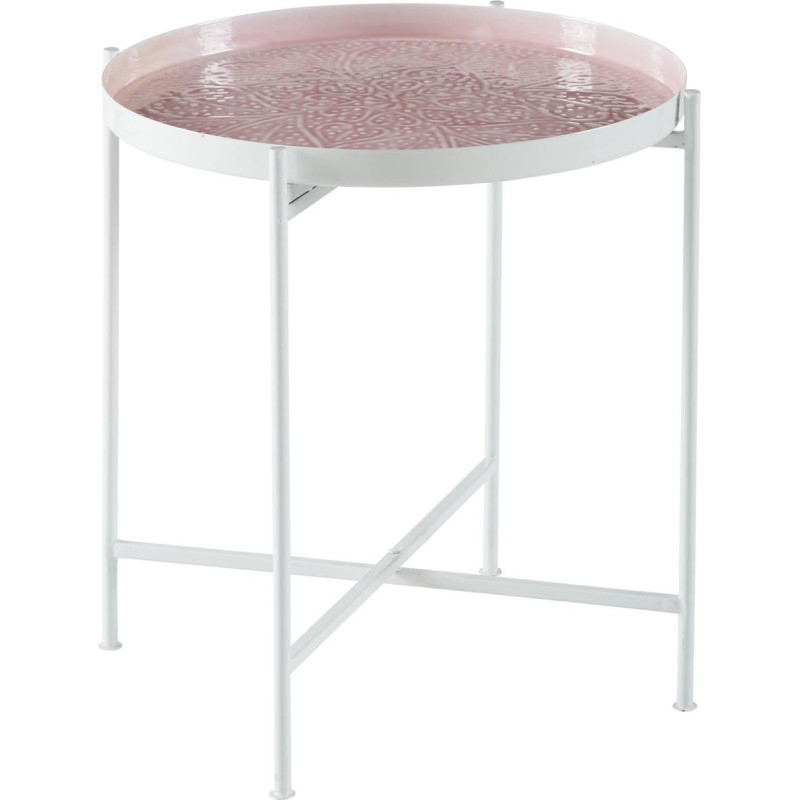 Table Basse ronde blanche plateau emmaillé Rose Pastel D49xH49,5cm