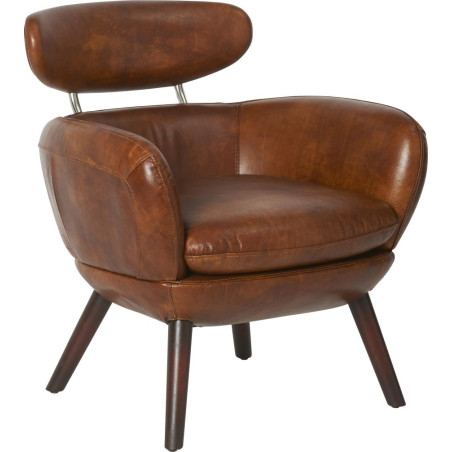 Fauteuil vintage cuir marron Havana 72x72xH77cm