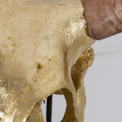Déco tête de taureau sur socle or