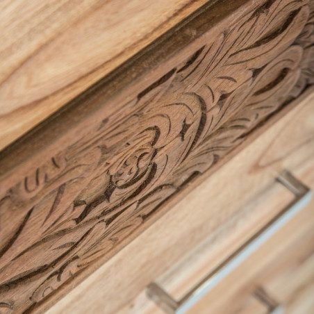 Commode exotique en bois sculptée sur socle chrome Vical Home