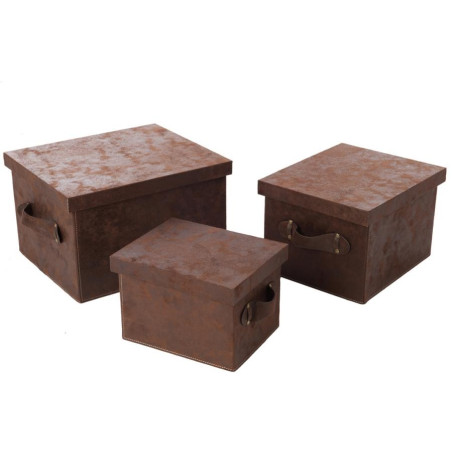 Set de 3 boites rectangulaire imitation cuir marron