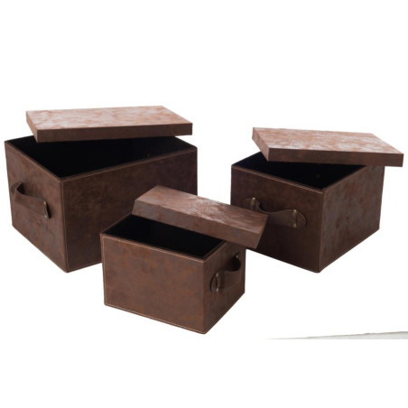 Set de 3 boites rectangulaire imitation cuir marron