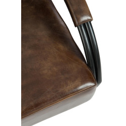 Fauteuil design cuir et métal marron