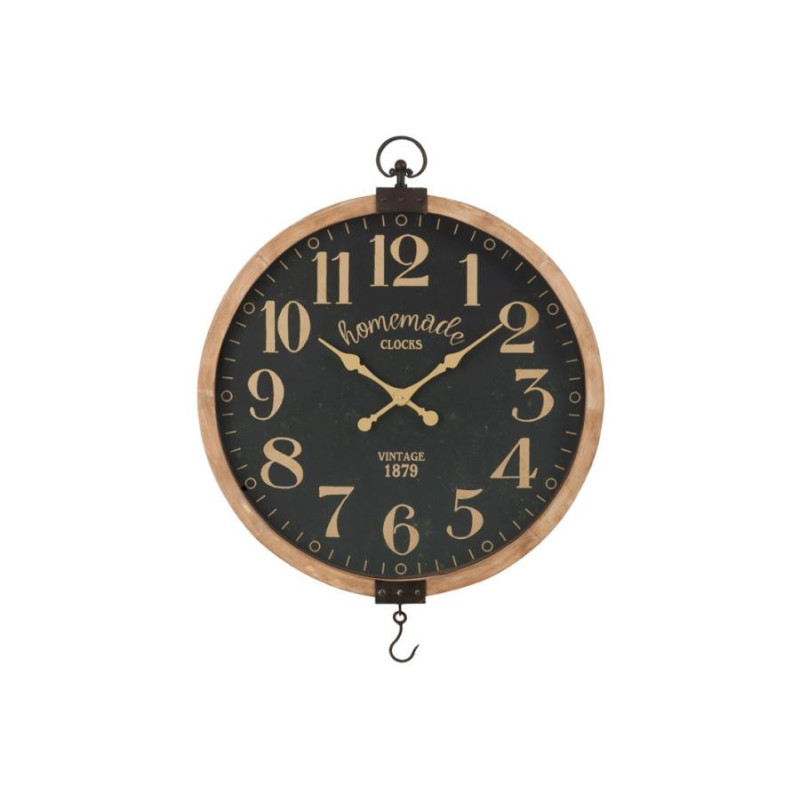 Grande horloge vintage homemade suspendue en bois noir et naturel