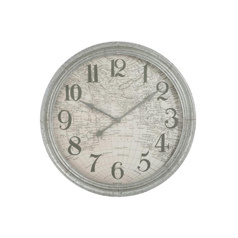 Horloge 90,5 cm Mappemonde métal gris