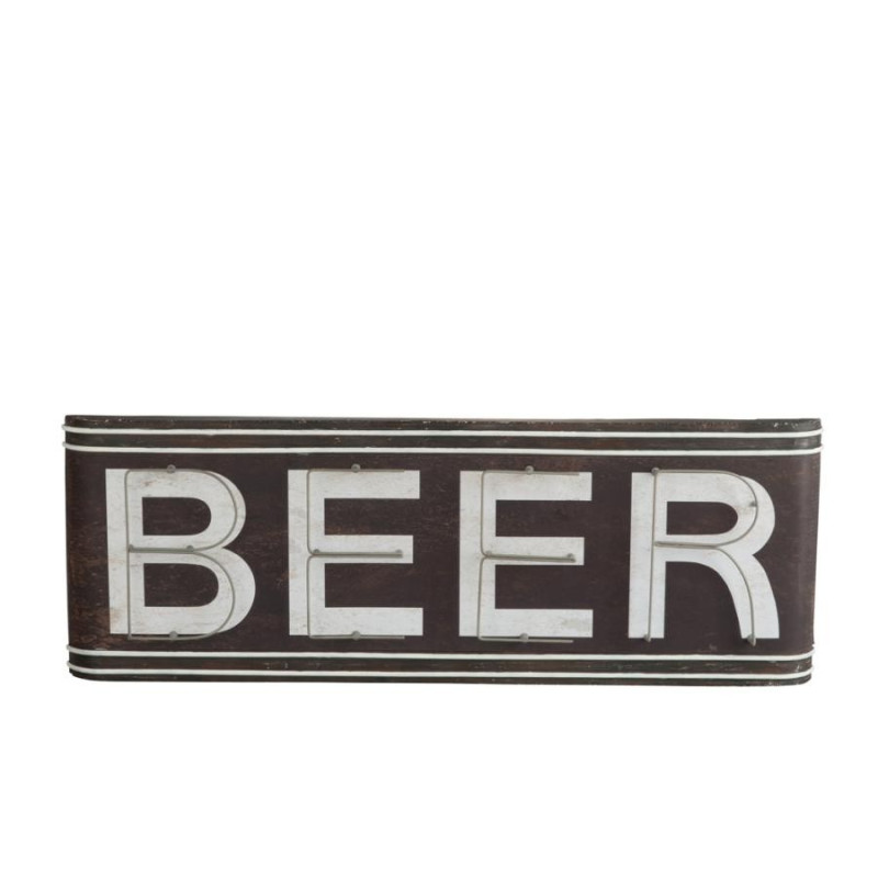 Panneau vintage beer en métal marron et blanc