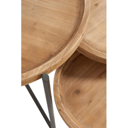 Set de 3 tables gigognes bois et métal naturel