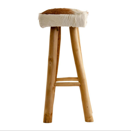 Tabouret de bar style nordique en peau de chèvre