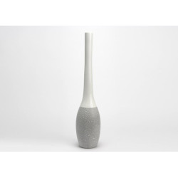 Vase céramique quille H 70 cm gris et blanc