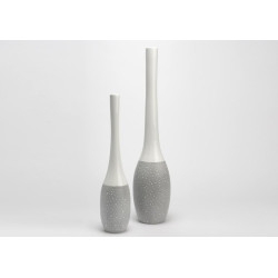 Vase céramique quille H 70 cm gris et blanc
