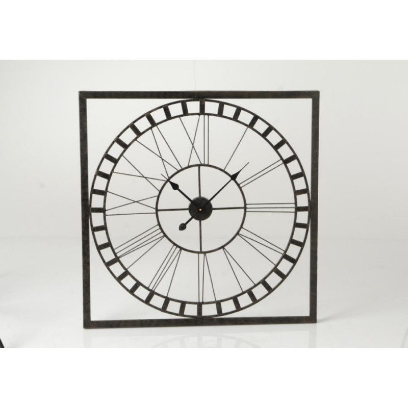 Horloge carrée chic métal noir 80 cm