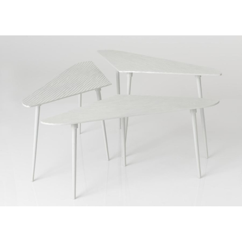 Set 3 tables basses triangle en aluminium blanc