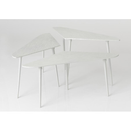 Set 3 tables basses triangle en aluminium blanc