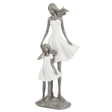 Statue mère fille résine blanc et gris