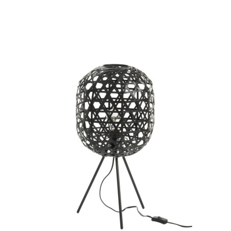 Lampe trépied en bambou et métal noir