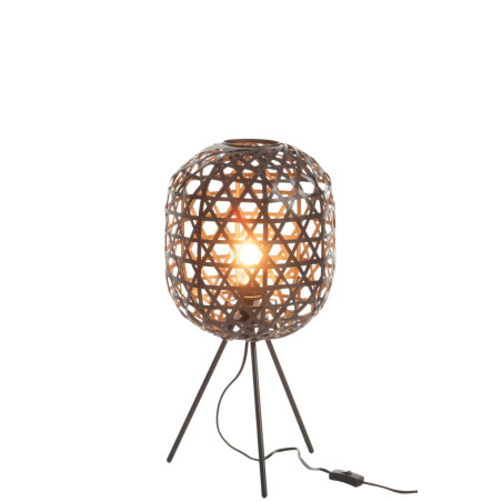 Lampe trépied en bambou et métal noir