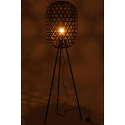 Lampe de lecture ronde trépied en bambou et métal noir