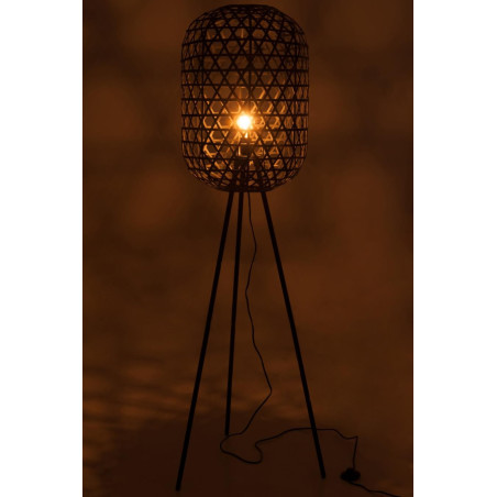 Lampe de lecture ronde trépied en bambou et métal noir