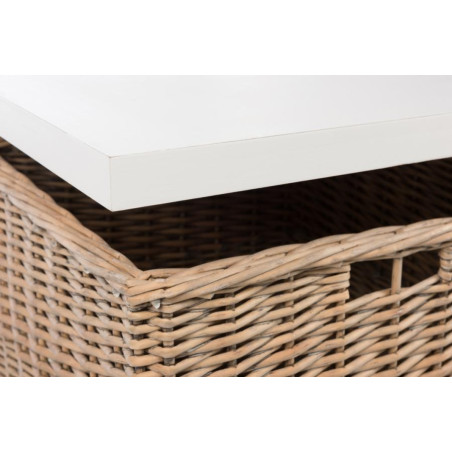 Table basse carrée Combray en bois blanc et rotin