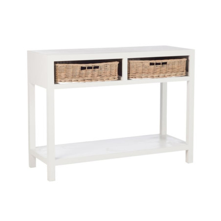 Console Combray bois blanc et rotin