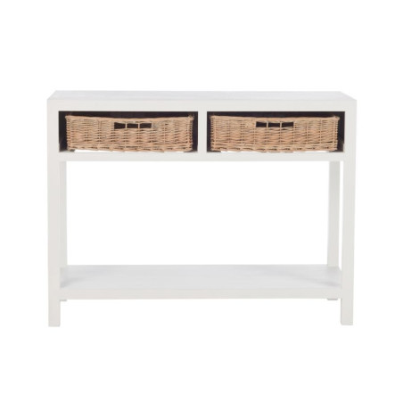 Console Combray bois blanc et rotin