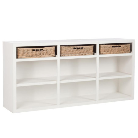 Buffet ouvert Combray en bois blanc et rotin