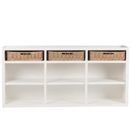 Buffet ouvert Combray en bois blanc et rotin