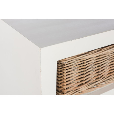 Buffet ouvert Combray en bois blanc et rotin