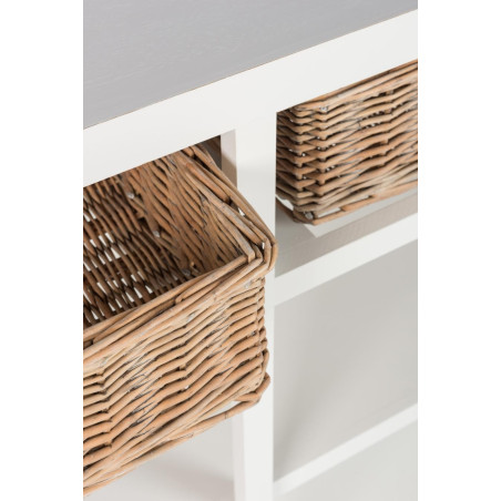 Buffet ouvert Combray en bois blanc et rotin