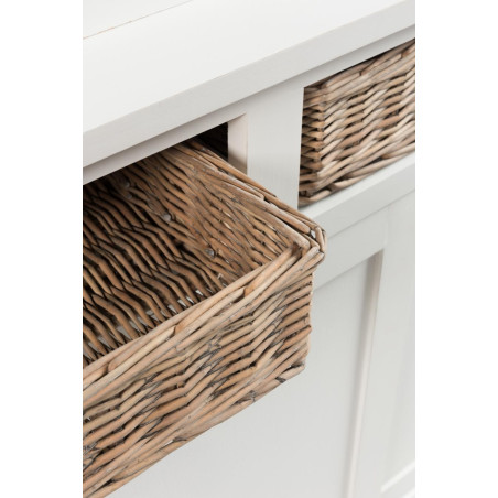 Vaisselier 4 portes coulissantes Combray bois blanc et rotinl