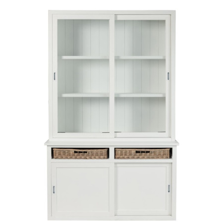 Vaisselier 4 portes coulissantes Combray bois blanc et rotinl