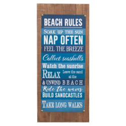 Pancarte vintage "Beach rules" bois bleu vieilli