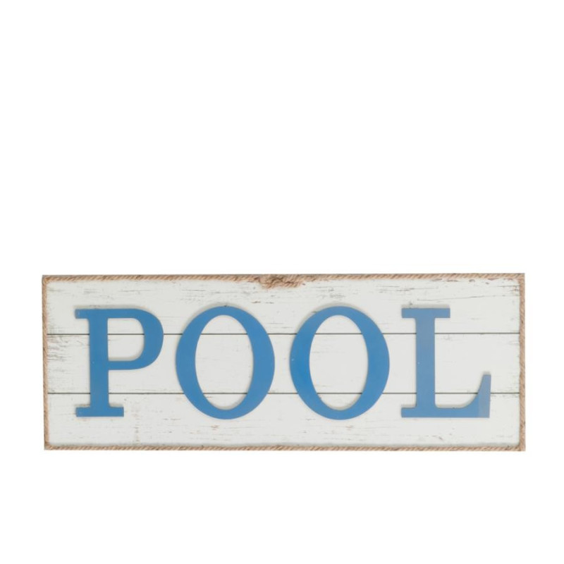 Pancarte marin "Pool" en corde et bois vieilli blanc et bleu