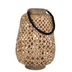 Lanterne en bambou naturel avec anse corde noir