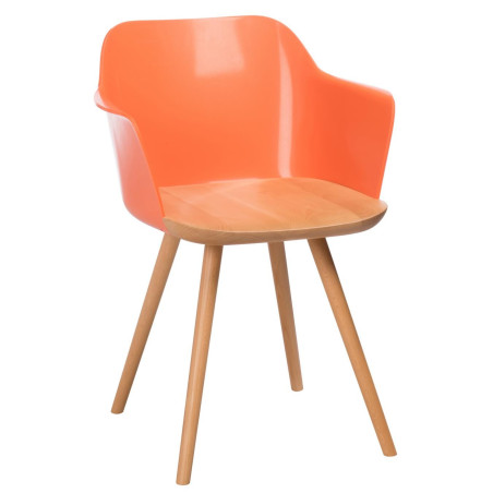 Chaise rétro avec accoudoirs bois naturel et polypropylène orange