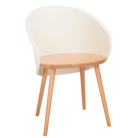 Chaise coque moderne en propylène beige et bois naturel Penez
