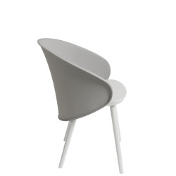 Chaise coque moderne grise en propylène et bois blanc Penez