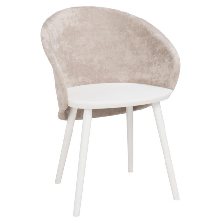 Chaise coque moderne en tissu beige et bois blanc Penez