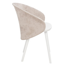 Chaise coque moderne en tissu beige et bois blanc Penez