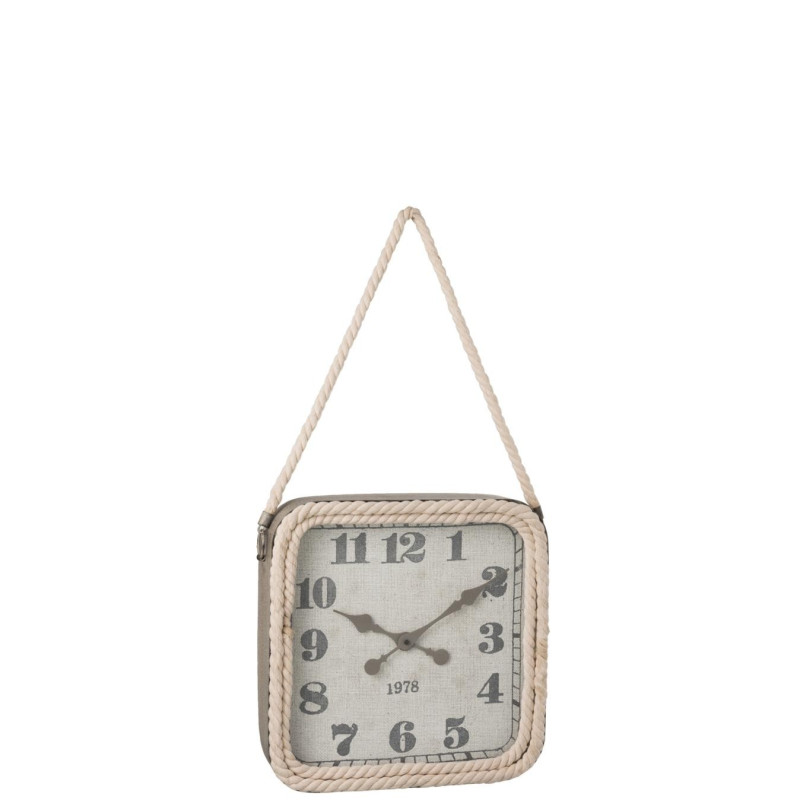 Horloge indus carrée corde et métal gris