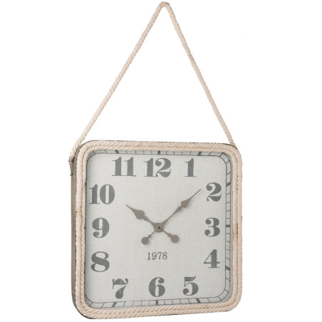 Horloge vintage carrée corde et métal gris antique