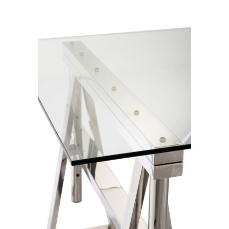 Bureau architecte ajustable en acier chrome et plateau verre