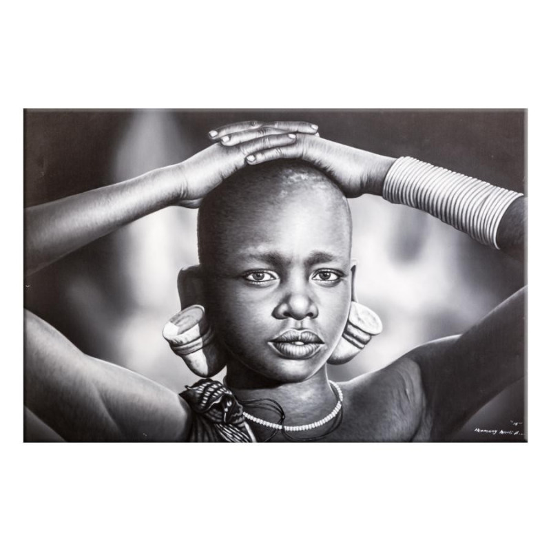 Toile portrait enfant africain noir et blanc