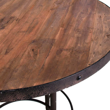 Table ronde industrielle métal et bois brut