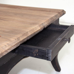 Table basse galbée avec tiroir chic noir et naturel antique ZENICA