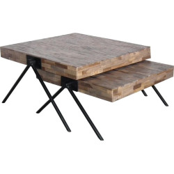Tables Basses industriel Monba naturel 80x80xH43/33cm(lot de 2)