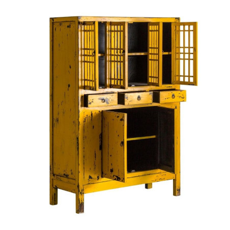 Armoire Jinan en pin recyclé jaune 6 portes et 3 tiroirs